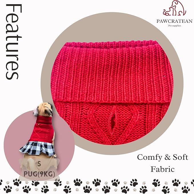 Cute Sweater for Dogs and Cats Soft Flannel Pet Outfit Warm and Cozy Animal Hoodie Small to Large Pet Clothes for Halloween Parties and Everyday Wear (Small, Red Dress)