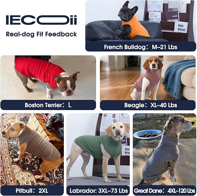 IECOii XL Dog Sweater - Stretch Fleece Vest with Turtleneck - Green,X-Large, Warm Pullover Dog Fleece Coat for Large Dogs - Christmas Pet Sweatshirt for Boys & Girls, Machine Washable