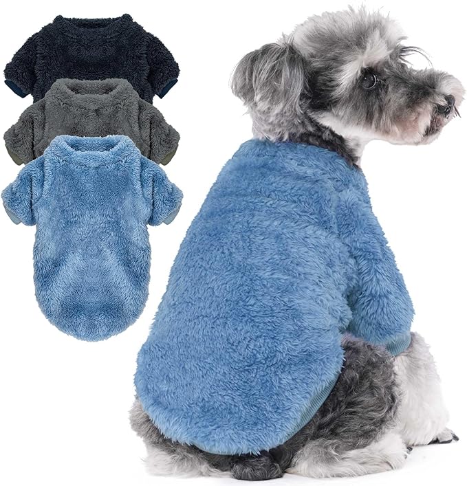 Dog Sweaters Clothes Coat for Small Dogs Boy or Girl Cat Puppy Coat Sweatshirts Soft Warm Fluffy Winter Jacket Apparels (Gray,Blue,Dark Blue, Medium)