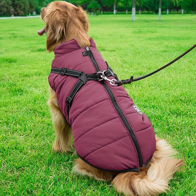 Aiboria Dog Jackets Coat for Winter Windproof Waterproof Skiing Dog Vest Fleece Warm Chest Strap Belt Purple 3XL