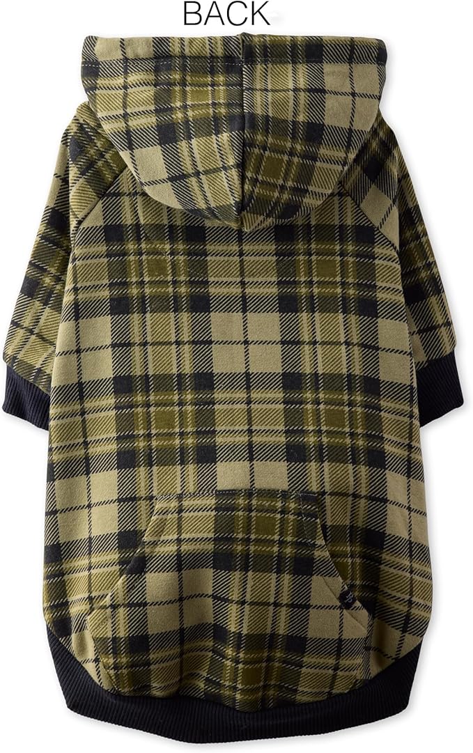 Rocky II - The Extra Comfy Hoodie, Organic Cotton and Recycled Poly Dog Hoodie Pet Coat Sweater for Small, Medium, Large Dogs, Olive Chesterfield Plaid, X-Large