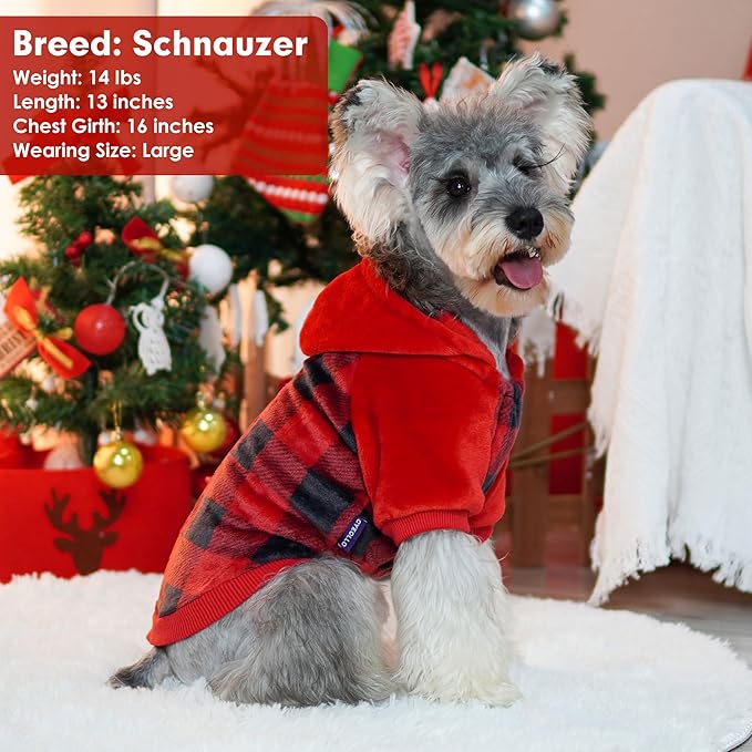 cyeollo Dog Sweater Christmas Coat Dog Flannel Sweatshirt Doggie Hoodie Puppy Winter Clothes Buffalo Plaid Dogs Coats for Small Dogs Pet Apparel
