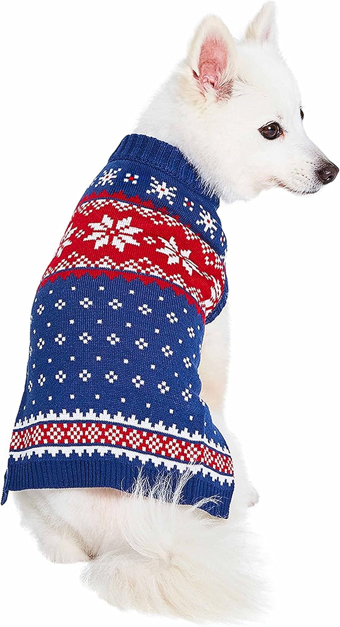 Blueberry Pet Christmas Snowflake Dog Sweater in Navy Blue, Back Length 20", Pack of 1 Clothes for Dogs