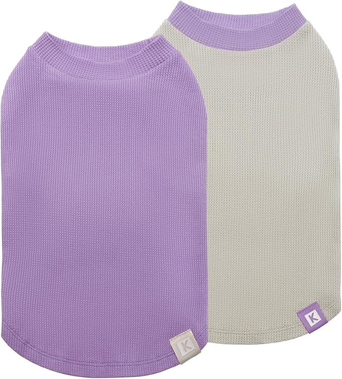 KYEESE 2Pack Dog Shirts Waffle for Small Dogs, Stretchy T-Shirts, Lightweight Tank Top, Sleeveless Vest, Breathable, Large, Purple + Grey