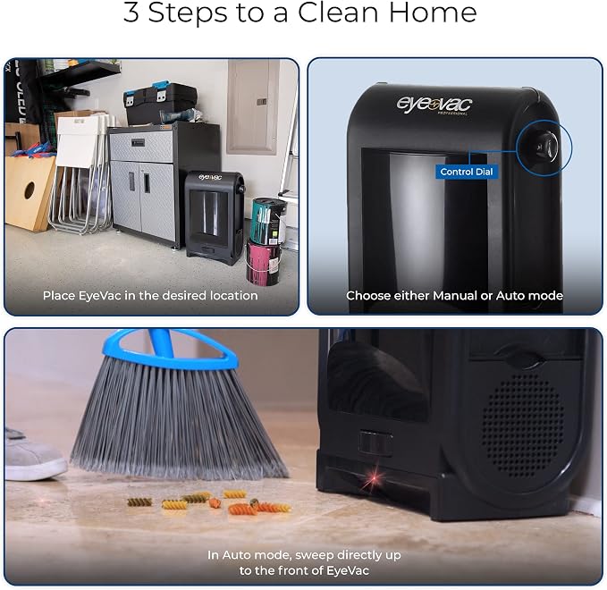 EyeVac Pro Touchless Vacuum Automatic Dustpan - Ultra Fast & Powerful - Great for Sweeping Salon Pet Hair Food Dirt Kitchen, Corded Canister Vacuum, Bagless, Automatic Sensors, 1400 Watt (Black) | Bagless Canister, Infrared Sensors, Corded 1400W Power,...