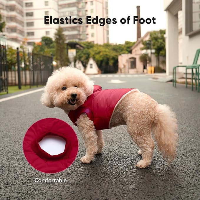 Fleece Lining Dog Hoodie with Harness Built in,Extra Warm Large Dog Jacket in Winter Doggie Coats with Hooded,Red XXL