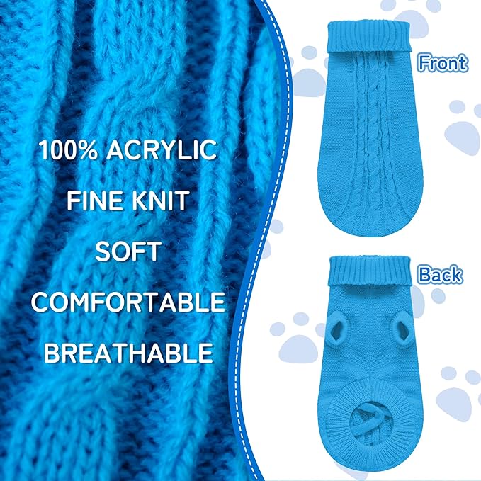 Knitted Dog Sweater for Small/Medium Dogs, Pullover Turtleneck Pet Sweaters, Winter Dog Clothes, Warm Soft Winter Holiday Cat Sweater, Blue, XL