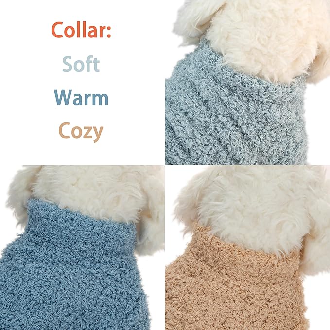 Dog Sweater, 3 Pack Sweaters for Small Dogs Girl, Dog Clothes for Medium Dogs Male or Boy, Ultra Soft and Warm Puppy Coat for Winter Christmas (Small, Light Blue+Blue+Khaki)