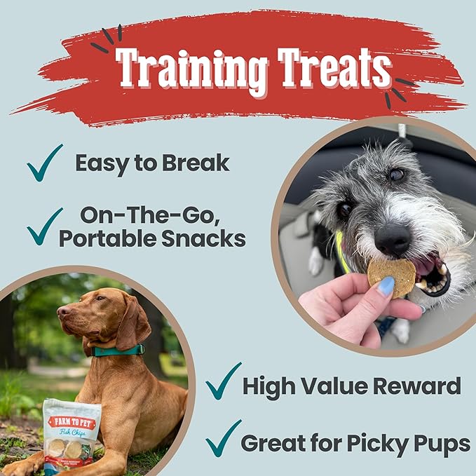 Farm To Pet - Dog Training Treats - 4 oz Fish Chips, Single Ingredient, Lean, All Natural, Healthy Treats for Small, Medium, Large Dog Breeds, & Puppies, Made in USA
