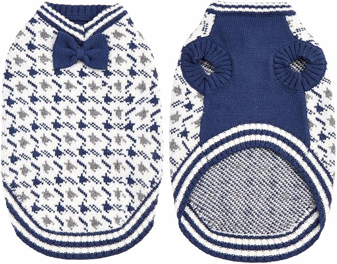 Small Dog Sweaters Boy Pet V-Neck Doggy Sweater Knit Christmas Halloween Dog Sweater for Pomeranian Bichon Frise Pug Cold Weather Outfit Pet Formal Dress (Blue, L)