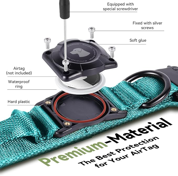 2026 Upgrade Waterproof Tactical AirTag Dog Collar, Built in AirTag Holder | Comfortable Control Handle, Quick Release Metal Buckle, Durable 1000D Nylon, For Medium to Large Dogs, Blue, XL