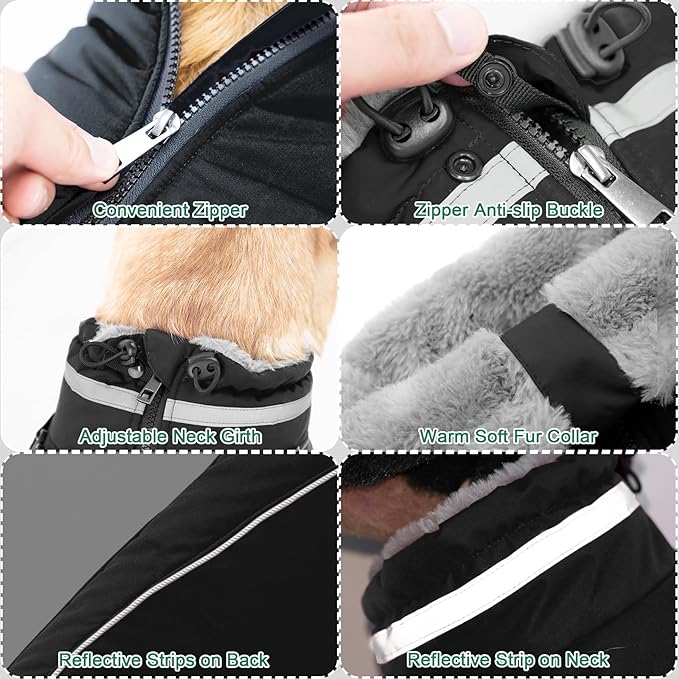 Fragralley Dog Coat with Harness Built in, Waterproof Windproof Reflective Warm Puffer Jacket, Fleece Lined Vest Winter Parka for Small, Medium, Large Dogs