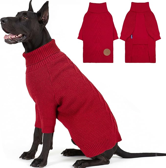 cyeollo 4XL Dog Christmas Sweater, Stretchy & Cozy Warm Dog Sweaters for Giant Dogs Boy, Pullover Knit Fall Winter Sweatshirt Big Dogs Clothes, Doberman Great Dane Apparel, Red XXXXL