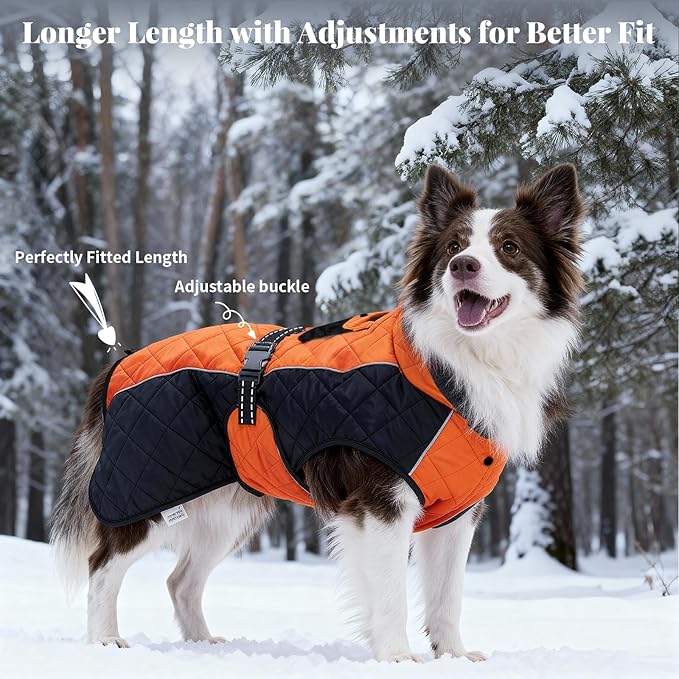 Dog Coat Dogs Jacket Waterproof Reflective Adjustable Dog-Winter Coats for Small/Medium/Large Dogs Dachshund Coat-(Orange, Medium)