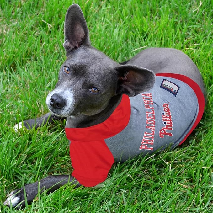 MLB Hoodie Shirt for Dogs & Cats - Philadelphia Phillies Dog Hooded T-Shirt, X-Small. - MLB Team Color Hoody Vest for Baseball fans