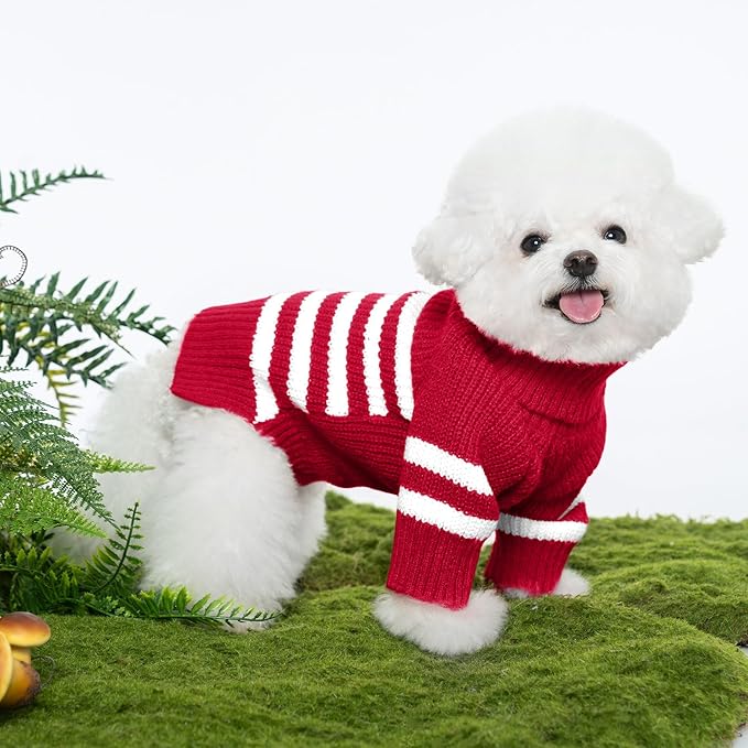 Haloumoning Small Dog Pullover Sweater, Striped Knitted Pet Sweaters for Fall Winter Dog Clothes, Turtleneck Thick Warm Clothes for Small Medium Large Dogs