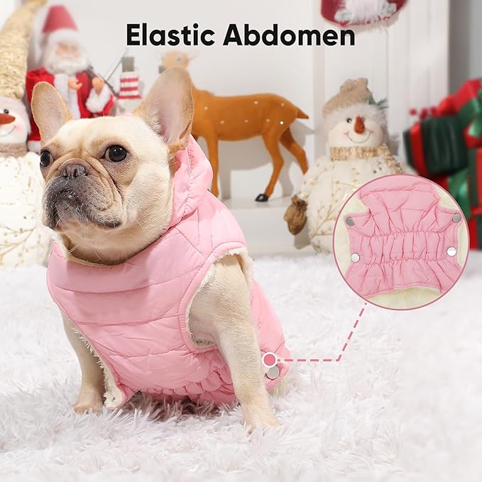 Fleece Lining Dog Hoodie with Harness Built in,Extra Warm Small Dog Jacket in Winter Puppy Coats with Drawstring Hooded,Light Pink S