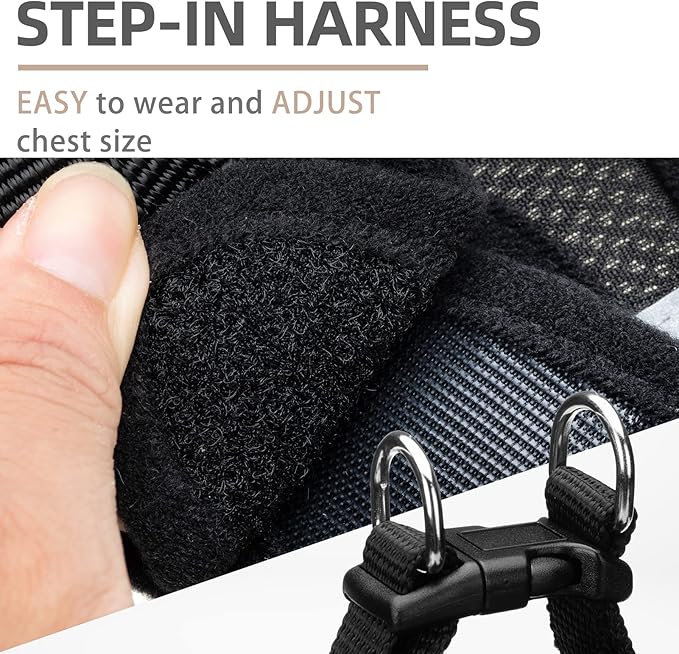 PUPTECK Adjustable Dog Harness Collar and Leash Set Step in No Pull Pet Harness for Small Medium Dogs Puppy and Cats Outdoor Walking Running, Soft Mesh Padded Reflective Vest Harnesses, Solid Black M