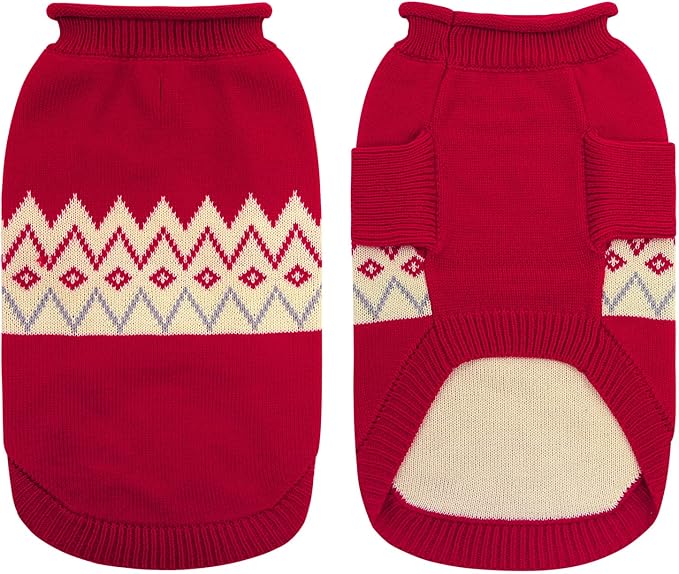 Queenmore Warm Dog Sweater, Soft Pet Knitwear, Knitted Pullover, Winter Pet Clothes for Small Medium Dogs Cats Red
