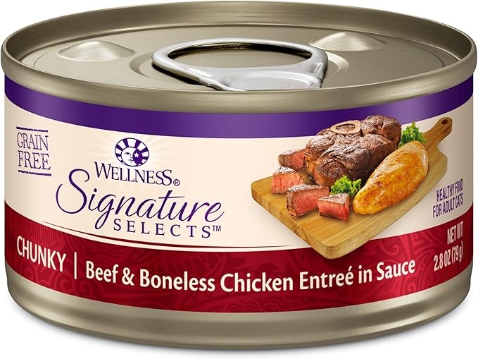 Wellness CORE Signature Selects Chunky Adult Wet Cat Food, Natural, Protein-Rich, Grain Free, 2.8 Ounce, 12 Pack (Beef & Chicken)