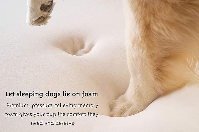 PAW BRANDS PupRug Orthopedic Dog Bed for Large Dogs with Fluffy Soft Faux Fur and Memory Foam for Joint Pain Relief, Machine Washable and Waterproof Couch Bed, White, Extra Large
