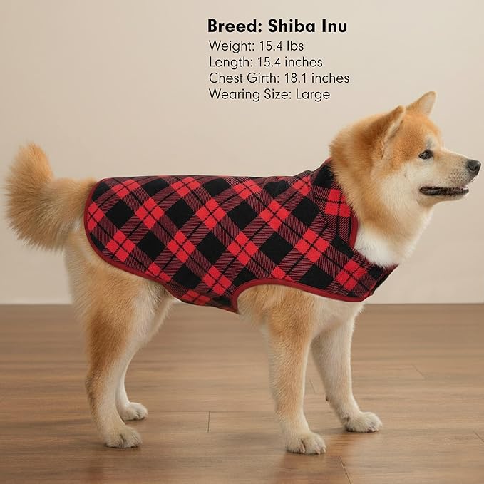 cyeollo 3XL Dog Coat, Fleece Sherpa Winter Sweater Coats, Turtleneck Dog Jacket Vest for Large Dogs with Leash Hole, Soft Reversible Pet Coats for Cold Weather, Buffalo Plaid XXXL