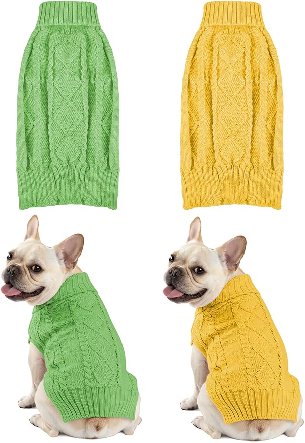 2PCS Dog Christmas Sweater, Soft Warm Pet Clothes Coat for Small Medium Large Dogs and Cats Boy Girl, Fall Cozy Holiday Turtleneck Knitting Collar Pullover Pup Outfit Costume for Thanksgiving New Year