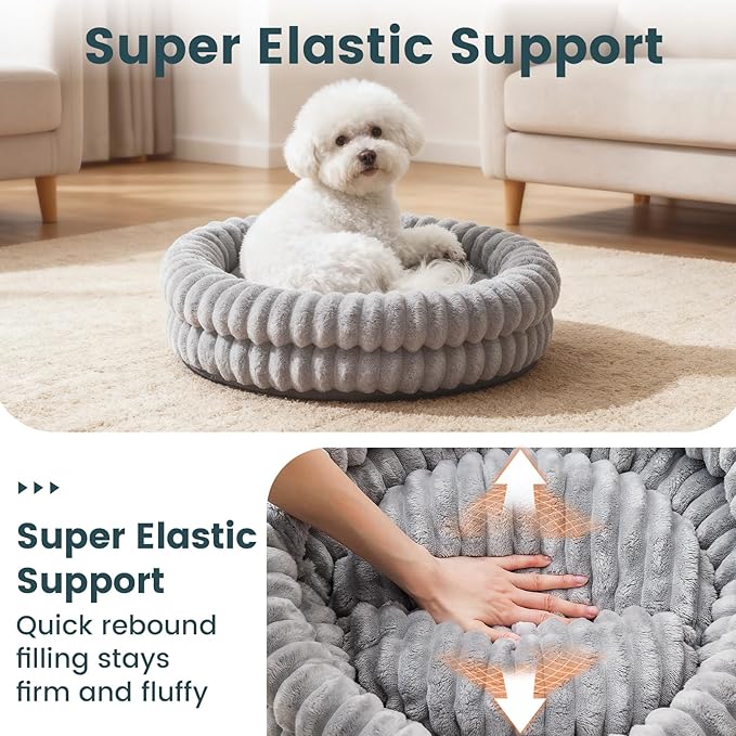 Petinstinct Cat Beds for Indoor Cats, Machine Washable Orthopedic Donut Dog Bed for Small Dogs, Fluffy Round Pet Bed with Anti-Slip Bottom for Puppy and Kitten, Gray, 20"x20"x6.5"
