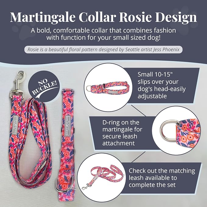 Lucky Love Dog Martingale Collar for Small Dogs No Slip Cute – Rosie, Small