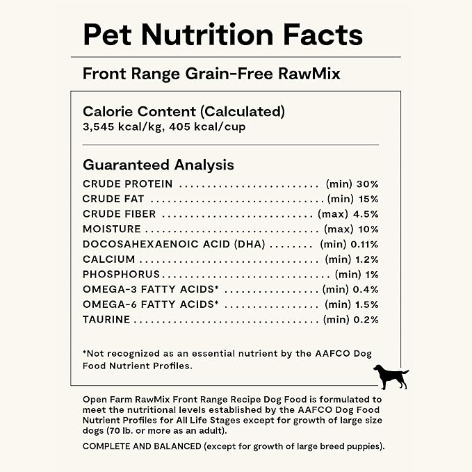 Open Farm, RawMix Grain-Free Dry Dog Food, Protein-Packed Kibble Coated in Bone Broth with Freeze Dried Raw Chunks, Beef Pork & Lamb, Front Range Recipe, 20lb Bag
