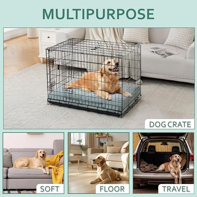 Lucky Tom Dog Bed Crate Pad - Machine-Washable Removable Cover with Waterproof Liner, Luxury Dog Couch Bed with Non-Skip Bottom for Medium-Large Dogs & Most Crates (Green,41" x 28")