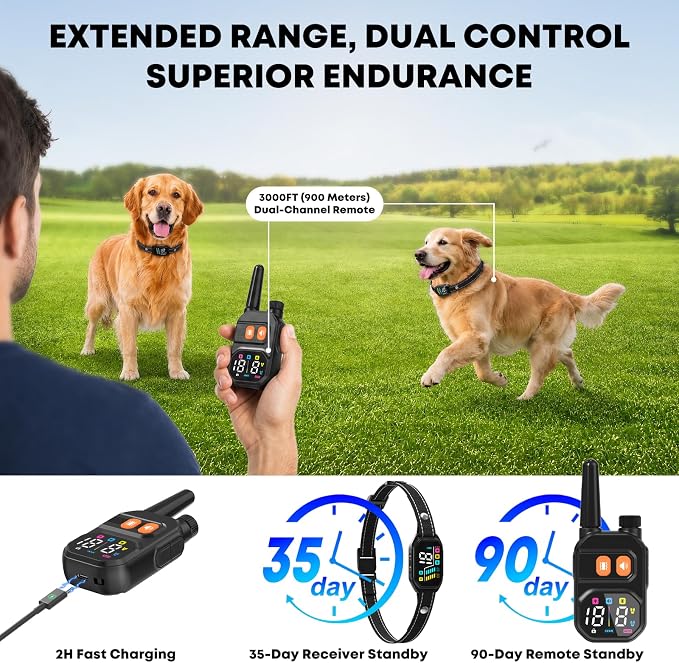 Dog Bark Collar with Remote: 2-in-1 Bark & Shock Collar, 2 Dogs