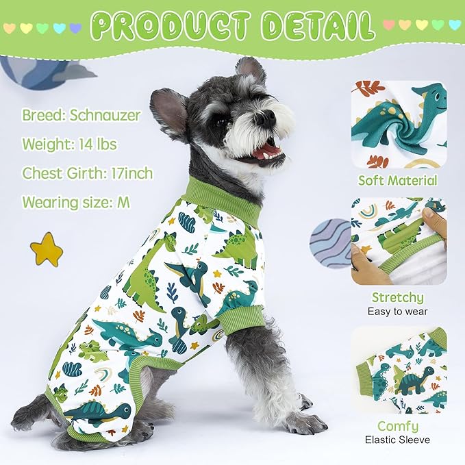 XPUDAC 4 Pack Dog Pajamas Comfy Strechy Doggie Pjs Puppy Clothes for Small Medium Dogs Boy Girl Cat Pet Outfits, L