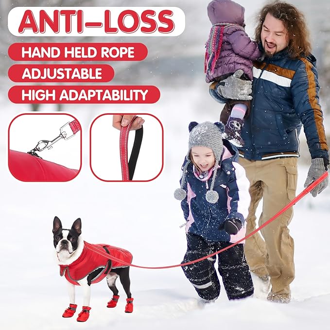 Winter Dog Coat and Snow Boots with Heavy Duty Dog Leash Waterproof Puppy Winter Jacket Cold Weather Coats Set Reflective for Small Medium Size Dogs Walking(Small)