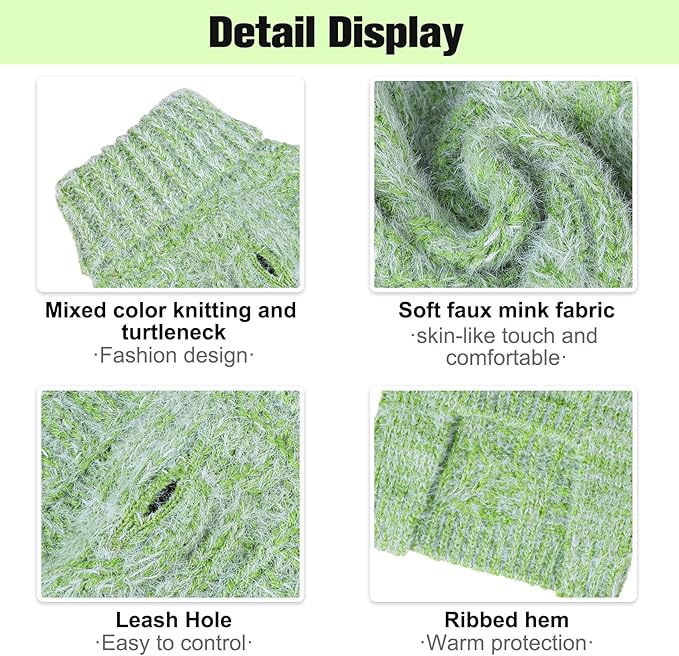 BEAUTYZOO Small Dog Sweater -Turtleneck Pullover Classic Cable Knit Fuzzy Winter Coat Dog Cold Weather Clothes for Small Medium Dogs Puppy Girl Boys,Green S