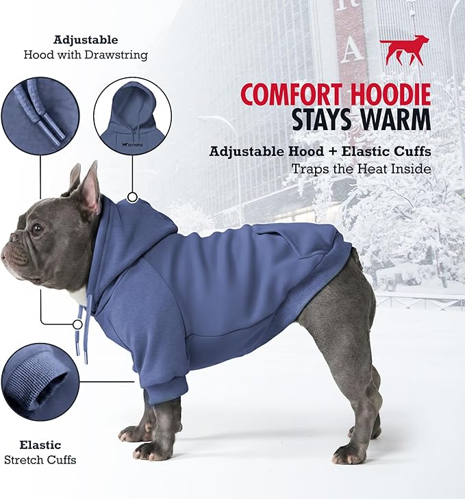 Tuff Pupper Dog Hoodie | Premium Quality Insulated Fabric | Ultra Soft Interior for Superior Comfort | Elastic Cuffs & Drawstring for Warmth | Stretch Fit Suitable for All Breeds (Blue, XXS)