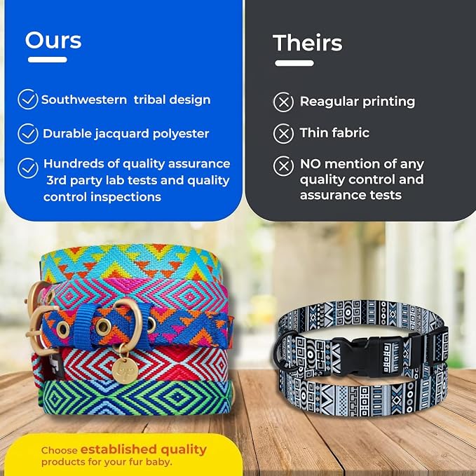 Blueberry Pet Southwestern Tribal Triangles Navy Blue Adjustable Dog Collar with Metal Buckle, Neck 17-20.5", for Large Breed