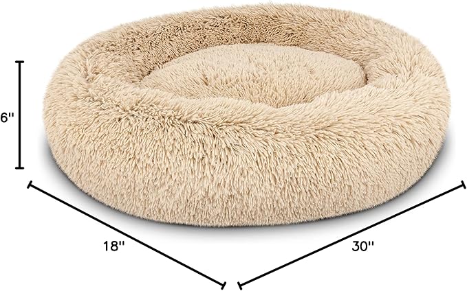The Dog’s Bed Sound Sleep Donut Dog Bed, Medium Dog Beige Fur Calming Nest Bed, Veterinary Approved