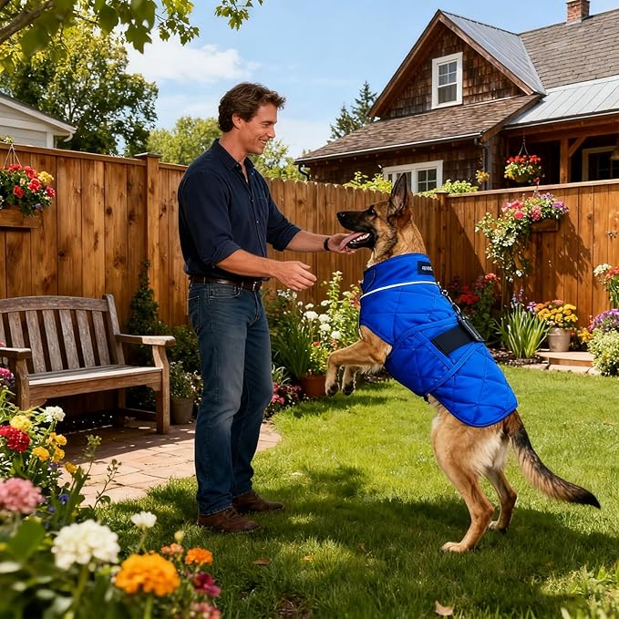 Weighted Dog Vest, Tactical Weight Coat with Beads for Dogs Anxiety- Relieve Stress, Build Muscle & Optimize Health, Premium Heavy Duty Dog Training Jacket for Exercise and Strength (Blue, L)