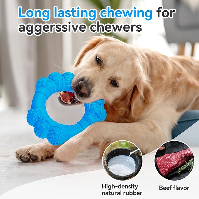 Indestructible Dog Chew Ring Toys for Aggressive Chewers, Super Chewer Toy for Medium Large Dogs, Puppy Teething Rings for Relax, Interactive Dogs Toy, Heavy Duty Dog Teething Toys