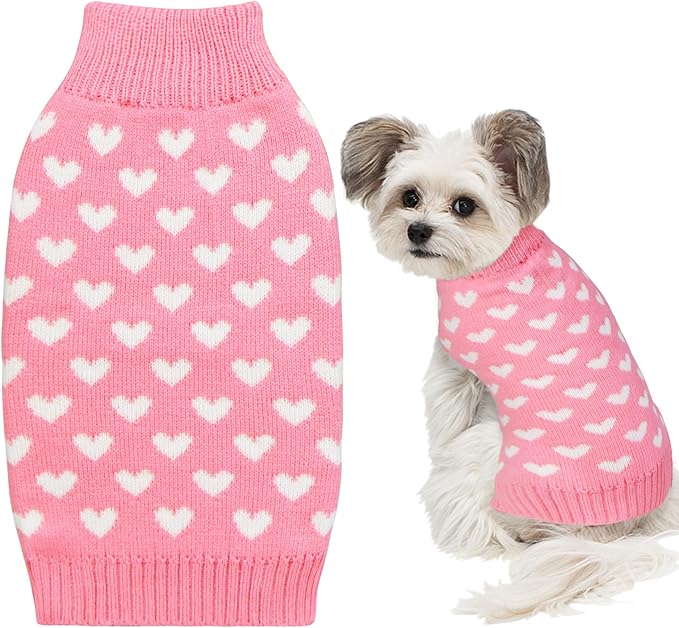 Valentines Dog Sweater, Dog Valentines Clothes Outfit Knitted Sweaters for Small Medium Large Dogs Pets (Pink Heart, Medium)