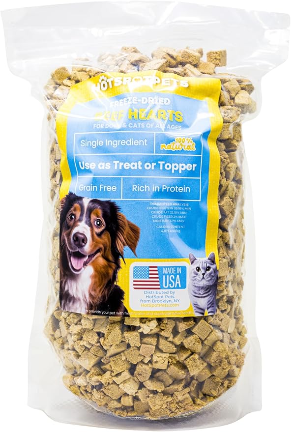 hotspot pets Freeze Dried Beef Heart Treats for Cats & Dogs - 1LB Resealable Big Bag, Made in USA, Single Ingredient All Natural Grain-Free Immune support Treats -Perfect for Training, Topper or Snack