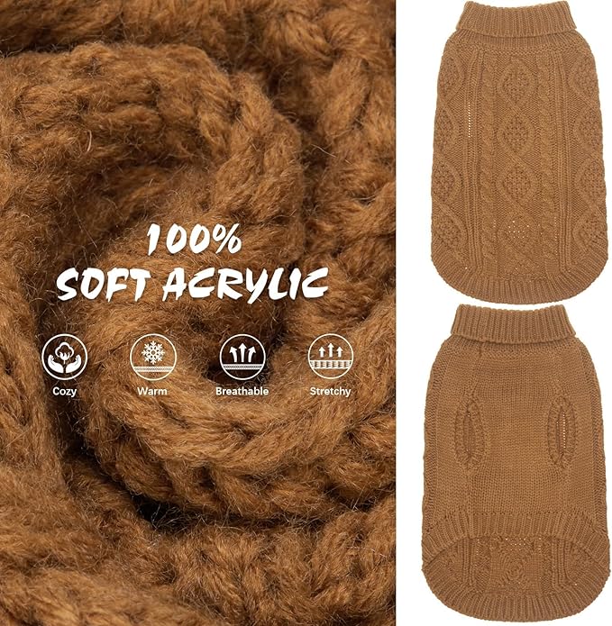 BINGPET Thermal Knitted Dog Sweater for Small Medium Large Dogs,Winter Dog Cat Coat Warm Sweartershirts Outfits,Classic Cable Knit Turtleneck Pullover Dog Jumper Coat Warm Sweartershirts