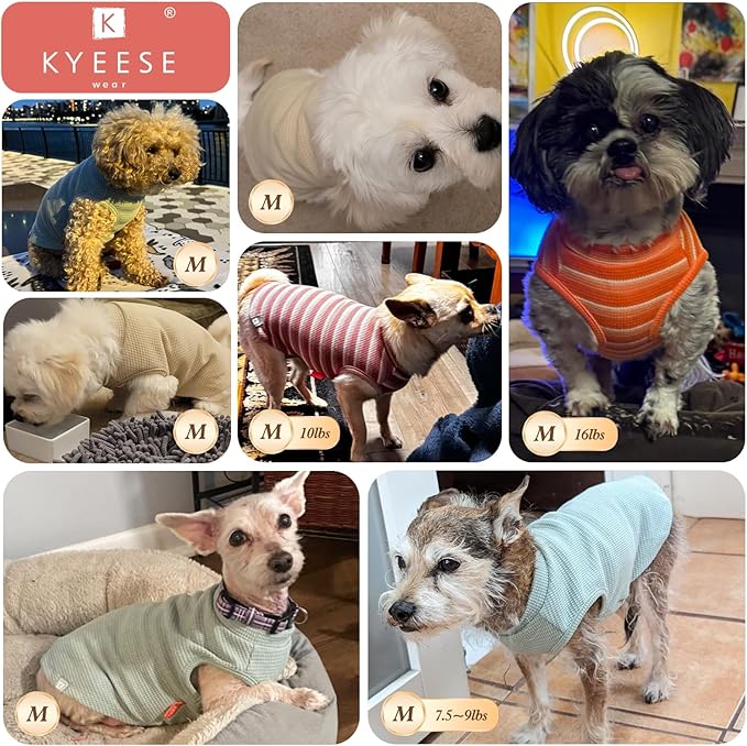 KYEESE 2Pack Waffle Dog Shirts for Small Dogs Stretchy T-Shirts Lightweight Tank Top Sleeveless Striped Vest Breathable Cat Tee, Medium, Pink+Striped