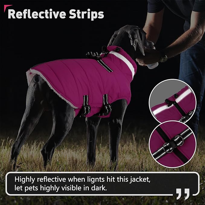 Dogcheer Dog Coat, Waterproof Dog Jacket with Harness, Reflective Adjustable Puppy Winter Coat with Zipper, Christmas Pet Snow Jacket Clothes for Small Medium Large Dogs - Pink XS