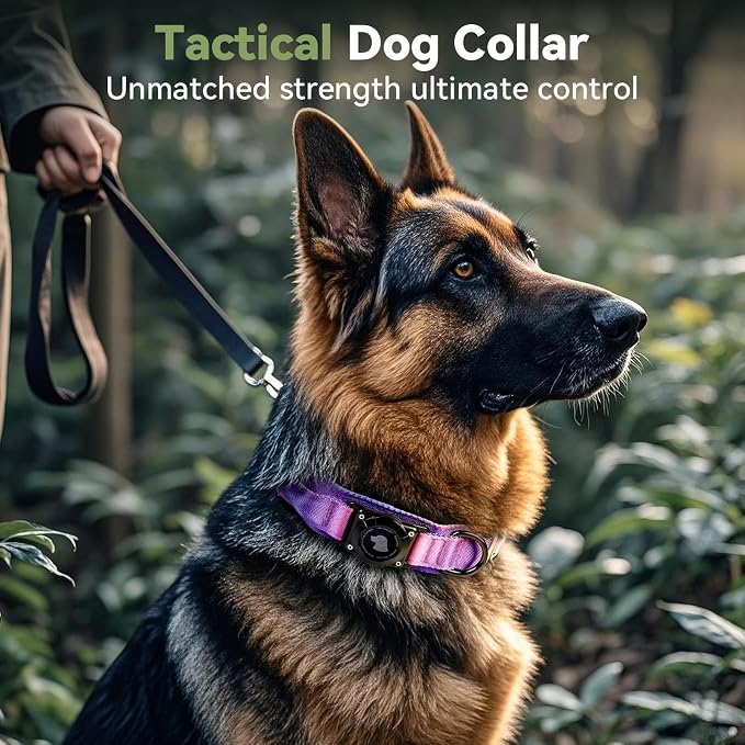 2026 Upgrade Waterproof Tactical AirTag Dog Collar, Built in AirTag Holder | Comfortable Control Handle, Quick Release Metal Buckle, Durable 1000D Nylon, For Medium to Large Dogs, 90s Retro,M