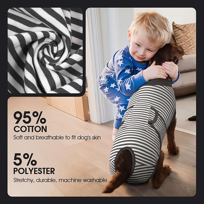 FUAMEY Dog Recovery Suit Male,Dogs Surgery Neuter Suits Puppy Spay Shirts for Female Protect Dog's Skin Anti Licking Abdominal Wounds Doggie Onesie Pet Bodysuit Alternative to Cone Gray Stripes M