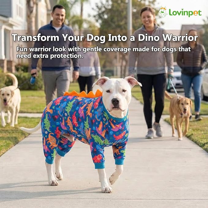 LovinPet Large Dog Pajamas, Four-Leg Stretch Onesie Bodysuit, Lightweight UV-Shielding Pajamas, Anti-Lick Calming Recovery Suit for Surgery, Pull-On for Medium and Large Breeds,Green,3XL