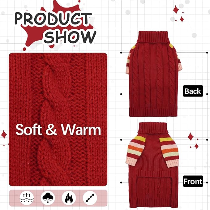 Dog Cold Sweater, Dog Sweaters Winter for Medium Dogs Girl Male, Turtleneck Warm Dogs Sweater Long Sleeve, Stretchy Christmas Doggie Sweaters Outdoor, Pet Knitwear Frenchie, Schnauzer(Red M)