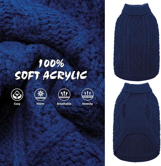 BINGPET Thermal Knitted Dog Sweater for Small Medium Large Dogs,Winter Dog Cat Coat Warm Sweartershirts Outfits,Classic Cable Knit Turtleneck Pullover Dog Jumper Coat Warm Sweartershirts